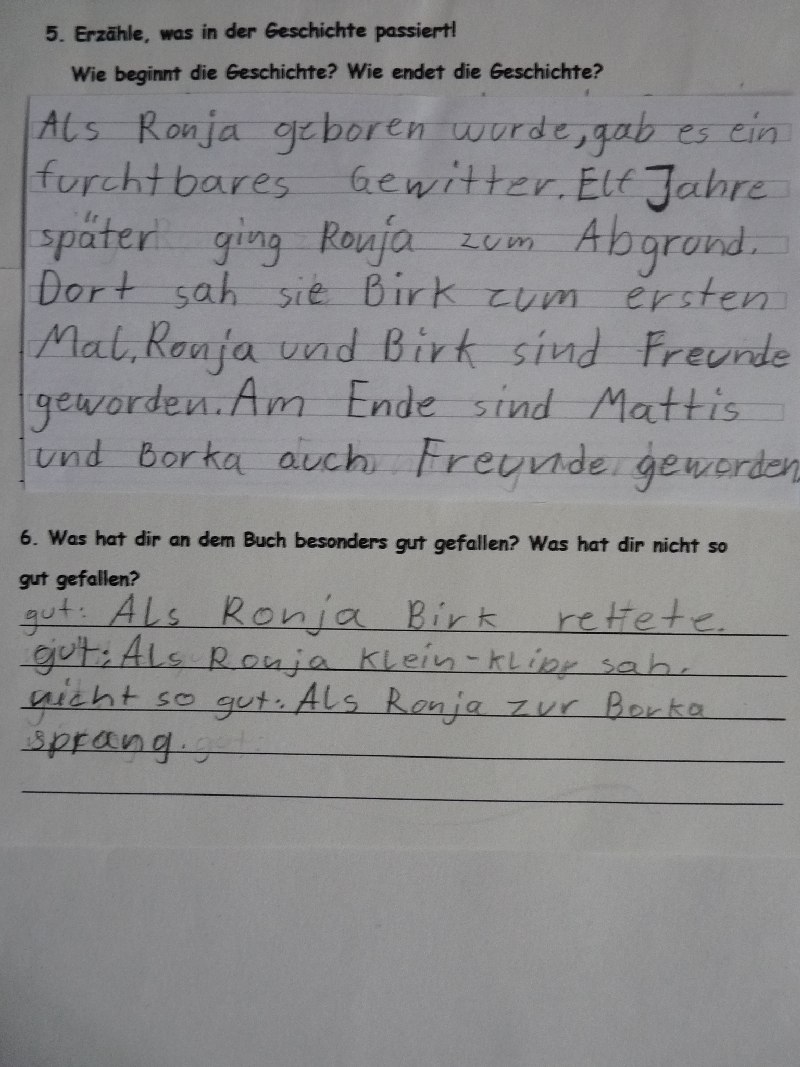 Klasse 4c Ronja Raubertochter Mira Lobe Schule